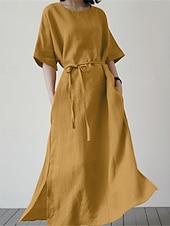 economico Abiti floreali-Per donna Abito Midi Abito a Tubino Classico Moderno Quotidiano Vacanza Ferie Vestibilità regolare Semplice Manica Corta Girocollo Nero Giallo Verde Estate