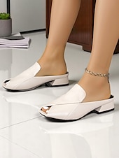 billige Tresko og tøfler til kvinner-kvinners peep toe muldyr – brettet design av kunstskinn mulesko for moderne arbeidsstil
