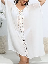 abordables Robes de plage-Maillots de Bain Femme Couverture Robe de Bain Maillot Boutons Vacances Plage Tenue Couleur Unie Col en V Manches Courtes Maillots de Bain