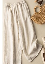 お買い得  プレーンコットンリネンパンツ-女性用 コットンリネンパンツ スラックス ファッション ストリートファッション 全長 ナチュラルウエスト フラワー 刺繍 プリント 弾性巾着デザイン 屋外 快適 祝日 週末 アプリコット ブラック ホワイト ブルー 夏 レギュラー
