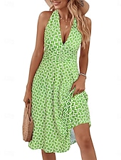 abordables Robes fleuries-Femmes Mini Robe Robe trapèze Robe dos nu Vacances Occasionnel Boho Extérieur Sortir Plage Coupe régulière Fleuri Sans manches Col Halter Jaune Rouge Bleu Vert Été