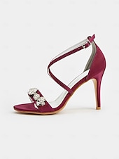 abordables Sandales de Robe-Escarpins à talons aiguilles en satin violet pour femme avec brides en strass – sandales élégantes pour cocktail