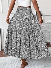 ieftine Fuste simple-Fustă pentru femei Fustă maxi A Line Modă Casual Fuste cu talie înaltă Floral Print Micro-elastic Stradă Zilnic Negru Galben Roz Verde Vară Poliester