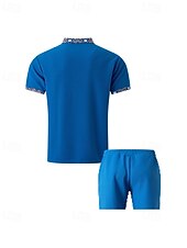 cheap Sports-Men&#039;s Waffle Polo Shirts Golf Shirt Work Casual Lapel Short Sleeve Basic Modern Color Block Patchwork 2 Piece Summer Regular Fit Black White Royal Blue Khaki Gray Waffle Polo Shirts