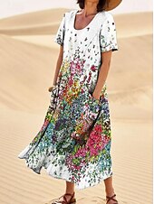 economico Abito Floreale-Per donna Abito maxi Abito a Tubino Abito a trapezio Vacanza Casual Boho Uscire Vestibilità standard Floreale Grafico Senza Maniche Collo a U Bianco Rosso Blu Arancione Estate Primavera