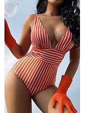 abordables Maillots de bain une pièce-Femmes Maillots de Bain Une Pièce Maillot de bain Dos nu Tropical Tenues de plage Rayé Fil en V Sans manches Maillots de bain
