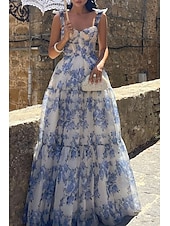 cheap Casual Floral Dresses-Women&#039;s Long Dress Maxi Dress Party Dress Cocktail Dress Fashion Party Special Occasion Regular Fit Flower Sleeveless Spaghetti Strap Blue Light Purple Summer