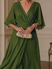 olcso Sifonruhákk-Női Hosszú ruha Maxi ruha Fehér ruha hétköznapi ruha Koktélruha Esküvői vendég ruha Elegáns Modern Érett Iroda Napi Randi Normál Sima Háromnegyedes V-alakú Lóhere Nyár