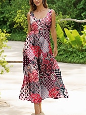 abordables Vestidos Boho-Mujer Vestido maxi Vestido de verano Vestido de una línea Vestido lencero Vestido plisado Vacaciones Casual Boho Playa Ajuste regular Graphic Cosecha Bohemio Sin Mangas Escote en U Camiseta con