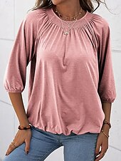 abordables Hauts Unis pour Femmes-Femmes T-shirt Uni Mode Moderne Manche 3/4 Col ras du cou Hauts Réguliers Quotidien Noir Blanche Rose Claire Vin Vert Véronèse Été