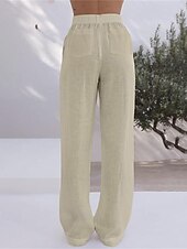 economico Pantaloni in lino e cotone semplici-Per donna Pantaloni in cotone e lino Pantaloni Palazzo Moda Streetwear Comfort Lunghezza intera Misura del girovita medio Semplice Tasca Elastico in vita Comodo All&#039;aperto Confortevole Streetwear