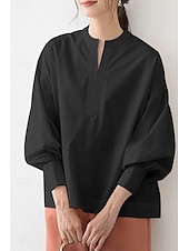 preiswerte Damen Einfache Oberteile-Damen Bluse Einfach Basic Lässig Langarm V Ausschnitt Normale Oberteile Täglich Ferien Schwarz Sommer