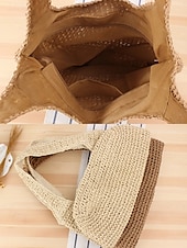 voordelige Handtas &amp; Draagtassen-dames handgemaakte geweven stro schoudertas - grote boho strandtas voor zomerreizen, vakantie en casual outfits bruin beige