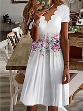 preiswerte Blumenkleid-Damen Minikleid A Linie Kleid Sommerkleid Lässig Täglich Normale Passform Blumen Grafik Kurzarm V Ausschnitt Schwarz Weiß Rosa Blau Sommer