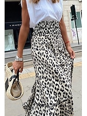 levne Grafické sukně-Dámské Sukně Čechy Módní Cikánský Maxi Střední vzestup Sukně Leopard Tisk Lehce elastické ulice Běžné / Denní Černá Léto Polyester