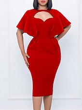 billiga Vita klänningar-Dam Midiklänning Sheath Dress party cocktail Semiformella klänningar Fest Normal Slät Kortärmad Rund hals Vit Rubinrött Kungsblå Sommar