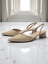 abordables Talons Aiguilles-Escarpins à bride arrière et bout pointu pour femmes – talons bas en similicuir pour des occasions élégantes au bureau et en soirée