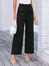 billiga breda ben och hög midja-Dam Brett skaft Byxor Streetwear Kontor Lång Hög midja Slät Ficka Högt snitt Mateial som andas Mjuk Microelastisk Semester Gata Dagliga kläder Svart Vit Gul Rosa Sommar Normal