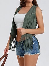 cheap Boho Tops-Women&#039;s Blouse Plain Active Modern Sleeveless V Neck Regular Tops Daily Holiday Fringe Black White Yellow Army Green Red Summer