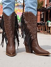 levne Vintage Boty-Dámské růžové bohémské westernové kozačky s třásněmi – elegantní kovbojský styl s úzkým podpatkem na hudební festivaly i běžné nošení