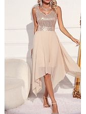abordables Robes à paillettes-Femmes Robe Midi Robes à paillettes Robe de Soirée Robe Élégante Mode Soirée Coupe régulière Bloc de Couleur Sans manches Col en V Vert Abricot Été