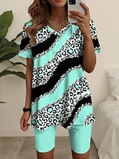 abordables Ensembles courts pour femmes-Ensembles de mode pour femmes en 2 pièces t-shirt et shorts manches courtes col en V impression graphique géométrique décontracté quotidien rose bleu vert été coupe régulière