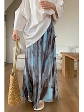 ieftine Fuste grafice-Pentru femei Fustă Epocă Boho Maxi Talie Medie Fuste Cravată Imprimeu Micro-elastic Vacanță Casul / Zilnic Negru Albastru piscină Vară Poliester