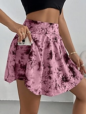 billiga Grafiska kjolar-Kvinnors kort kjol culottes slim mode casual mini hög midja kjolar grafisk tie dye stretchig daglig vit rosa grå sommar stickad polyester