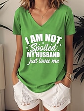 ieftine Umor &amp; Citate tricou-Pentru femei Tricou Grafic Scrisă Stilat Casual Manșon scurt În V Topuri obișnuite Zilnic Imprimeu Albastru piscină Mov Trifoi Vară