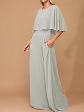 preiswerte Bodenlänge-A-Linie Cape Kleid Mutter der Braut Kleid Elegant Einfach Minimalistisch Boots-Ausschnitt Hochzeitsgastkleid Bodenlang Chiffon Halblangarm in einfarbig