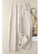 economico Pantaloni in lino e cotone semplici-Per donna Pantaloni in cotone e lino Pantaloni Eleganti Moda Streetwear Lunghezza intera Naturale Semplice Tasca Elastico in vita All&#039;aperto Confortevole Streetwear Uscire Aalbicocca Nero Blu Zenzero