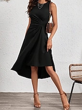 olcso Egyszerű ruha-Női Midi Ruha A Vonalú Ruha Egyszínű Bodycon Ruha Munka Ruhák Félig Formális Iroda Karcsú Grafikai Ujjatlan Kerek Nyak Fekete Rózsaszín Piros Kék Nyár
