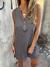preiswerte Einfaches Kleid-Damen Mini Kleid Sommer Kleid Unifarben Lässig Täglich Reguläre Passform Grafik Ärmellos V-Ausschnitt Schwarz Blau Beige Grau Sommer