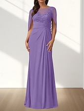 preiswerte Bodenlänge-A-Linie Brautmutterkleid Hochzeitsgast Elegant Rundhalsausschnitt Bodenlang Chiffon Ärmellos mit Applikationen Raffung 2025
