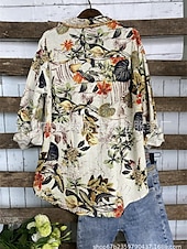 economico Camicie-Per donna Camicia Floreale Elegante Moderno Casual Manica Lunga Collo a V Top Regolari Quotidiano Stampato Blu marino Viola Cachi Estate