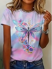 ieftine Tricou cu animale-Pentru femei Tricou Topuri de vară Fluture Gradient de culoare Clasic Casual Manșon scurt Stil Nautic Crop Tops Zilnic Sfârșit de săptămână Imprimeu Curcubeu Vară Primăvară Toamnă