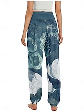 baratos Calça de linho de algodão gráfico-Mulheres Calças inspiradas em linho Perna larga Calças Estilo Étnico Casual Boho Comprimento total Cintura Alta Floral Bolsos Cintura elástica Estampado Respirabilidade Macio Micro-Elástica Ao ar