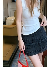 cheap Lace Tops-Women&#039;s Blouse Lace Tops Plain Modern Sleeveless Square Neck Regular Tops Holiday Going out Lace Black White Summer