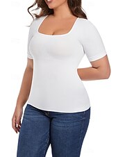 billige Plain t-skjorte-Dame Bluse عادي Fritid Kortermet Firkantet hals Vanlige topper Daglig Ferie Ut på byen Svart Hvit Sommer