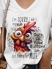 abordables T-shirt Humor &amp; Citations-Femmes Chemisier Graphique Coq Lettre ancien Élégant Classique Manche Courte Col en V Hauts Réguliers Quotidien Sortir Tenue de plage Imprimé Noir Blanche Été Printemps