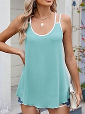 billige Enkel tank topp-Dame Camisole Tank Top Helfarge Daglig Fritid Ermeløs Med stropper Vanlige topper Daglig Svart Hvit Rosa Grønn Sommer