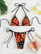 olcso Bikiniszettek-Női Fürdőruha Bikini 2 Részes Kötős Fürdőruha Hátsó nélküli Karcsúsító Nyári Tengerparti Ruházat Lepke Nyakpántos Ujjatlan Fürdőruhák