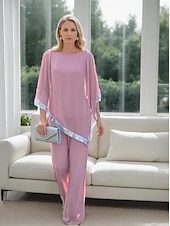 levne Máminy kalhotové kostýmy-Dvoudílné Kalhoty Šaty pro matku nevěsty Elegantní Jednoduchý Minimalistické Tričkový Po kotníky Šifón Poloviční rukáv s Sklady Flitry 2025