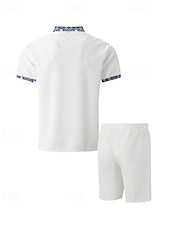 cheap Sports-Men&#039;s Waffle Polo Shirts Golf Shirt Work Casual Lapel Short Sleeve Basic Modern Color Block Patchwork 2 Piece Summer Regular Fit Black White Royal Blue Khaki Gray Waffle Polo Shirts