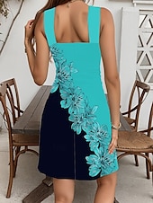 preiswerte Blumenkleider-Damen Minikleid Sommerkleid A Linie Kleid Halterkleid Urlaub Lässig Ausgehen Normale Passform Blumen Grafik Ärmellos V Ausschnitt Schwarz Weiß Blau Grün Sommer