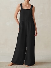 abordables Pantalon en coton et lin-Femmes Normal Pantalon inspiré du lin Streetwear Couleur Unie Sans manches Col en U Avec Poches Rue Quotidien Coupe régulière Noir Rouge Bleu Été