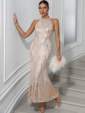 abordables Robes de bal de promo-Robe sirène  trompette quinceanera élégante robe de mariage invitée au mariage longueur maxi sans manches col halter en sequins