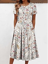 ieftine rochie florală-Pentru femei Rochii Midi Rochii Tricou Vacanță Casual Zilnic Fit regulat Floral Grafic Manșon scurt Stil Nautic Verde Deschis Roz Îmbujorat Trifoi Bej Vară
