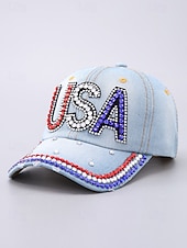 ieftine Pălării de damă-șapcă de baseball din denim cu strass SUA – pălărie strălucitoare cu steag american patriotic pentru femei și bărbați, accesoriu reglabil pentru ținuta de 4 iulie pentru ziua independenței
