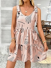 ieftine Rochii cu dungi și geometrice-Pentru femei Rochie Mini Rochie de vară Rochie Slip Casual Zilnic Fit regulat Grafic Geometric Fără manșon Stil Nautic Negru Roz Îmbujorat Albastru piscină Bej Vară